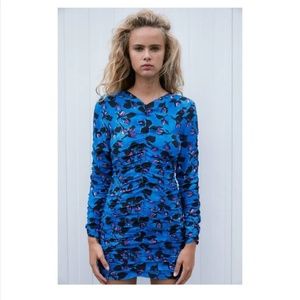 Zara Draped Blue Floral Ruched mini dress